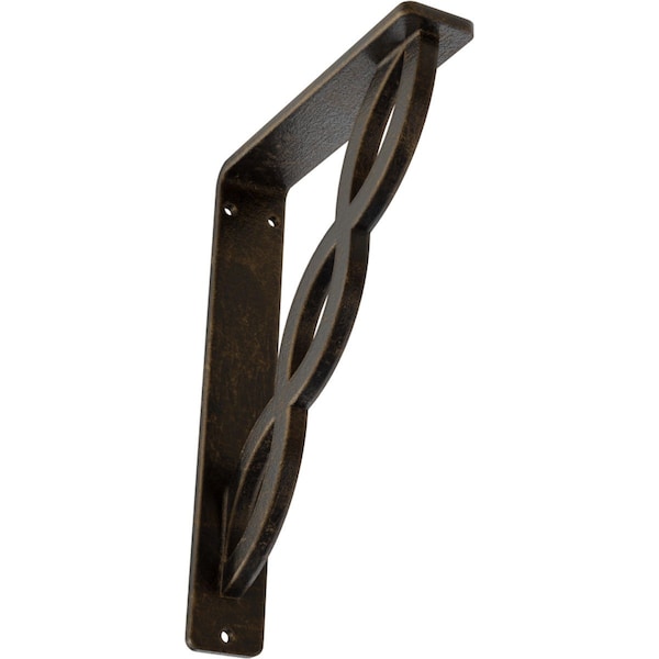 Ekena Millwork Loera Wrought Iron Bracket, (Single center brace), Antiqued Brass 1 1/2"W x 5 1/2"D x 8"H BKTM01X05X08SLOABS - main